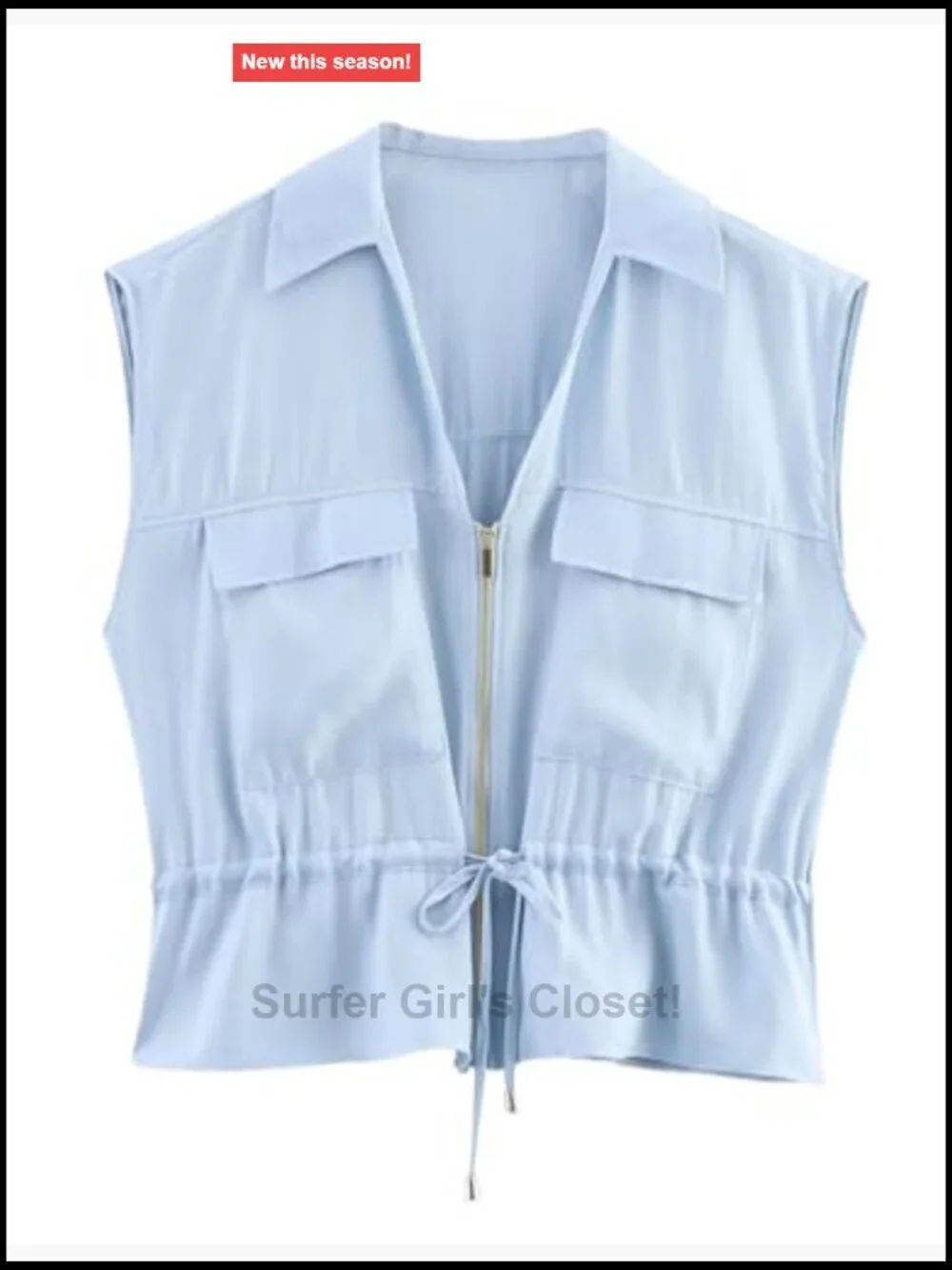 Women's 2 Piece Set Sleeveless Safari Tops with Drawstring Waist & Pockets